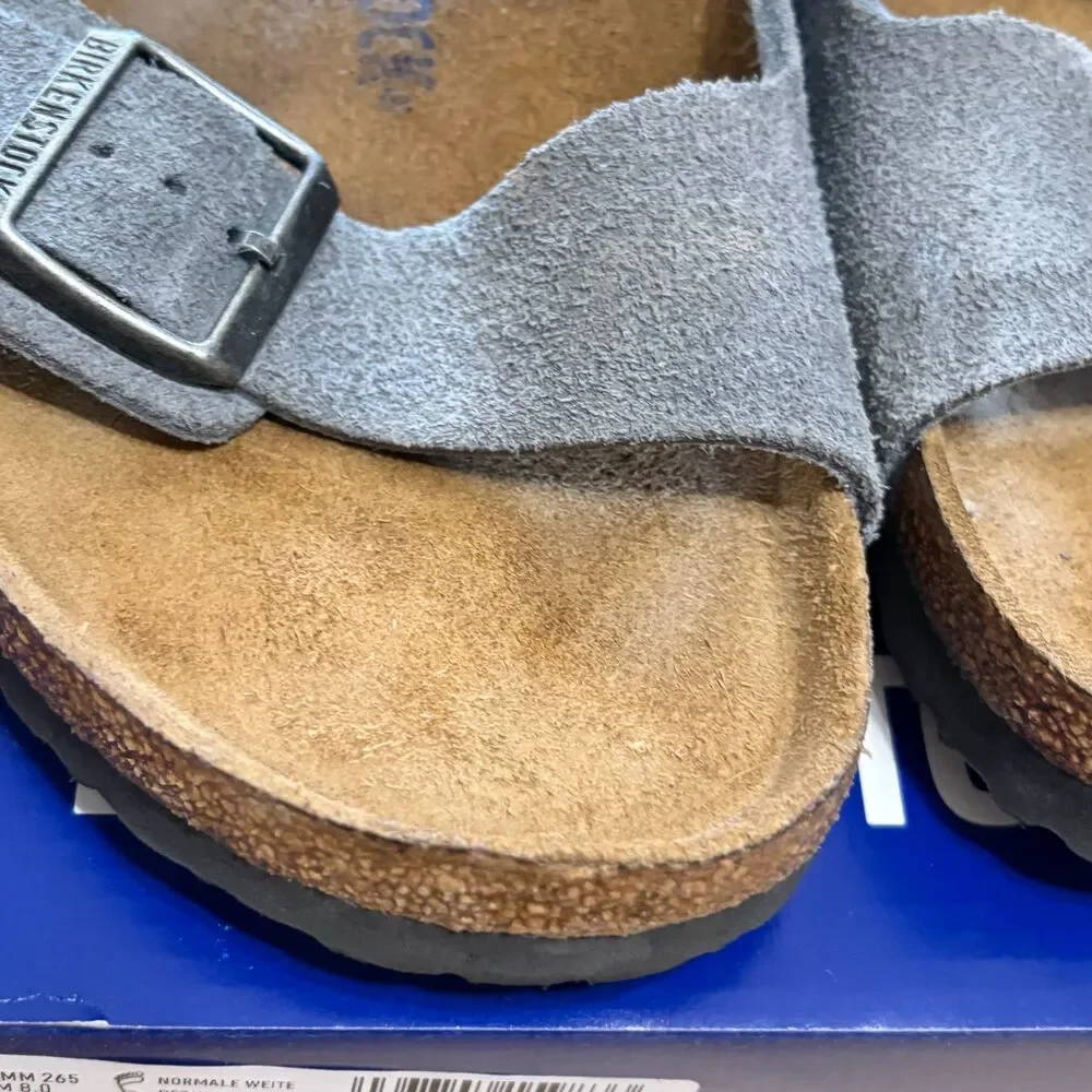 Birkenstock Sandals Arizona Suede Leather Stone Blue Adjustable Strap EUC EU 41